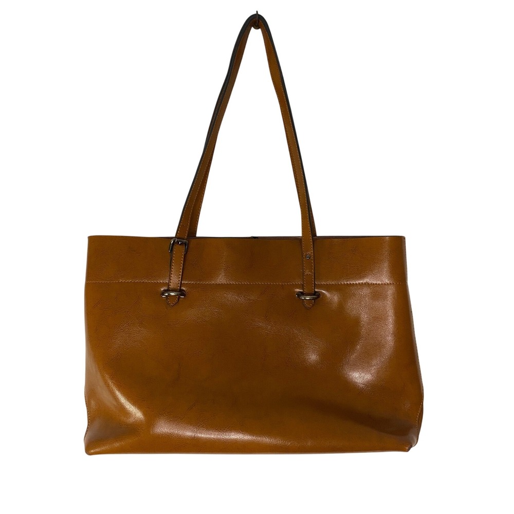 S Zone Cognac Brown Split Cow Leather Tote Bag Zipper Large Shoulder Purse Hobo